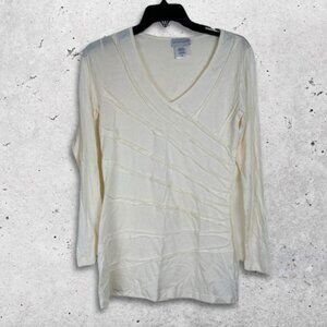 Soft Surroundings Blouse V-Neckline‎ Long Sleeves Diagonal Pleat Details Cream S